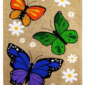 Colorful Butterflines Heaven Burlap - Floral Spring Vertical Applique Decorative Flags HGE80006 Imported