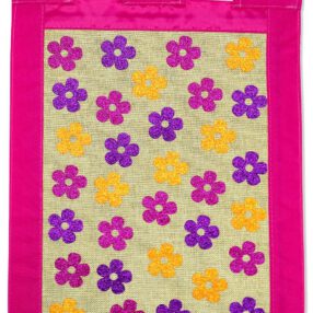 Cute Floral Pattern Burlap - Floral Spring Vertical Applique Decorative Flags HGE80007 Imported