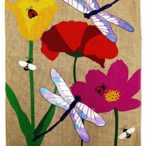 Drangonflies Playful with Friends Burlap - Bugs & Frogs Garden Friends Vertical Applique Decorative Flags HGE80011 Imported