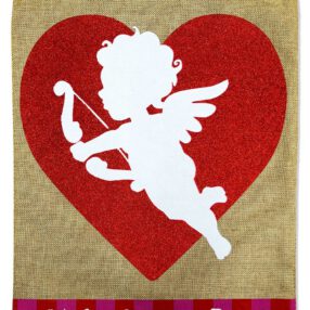 Cupid Burlap - Valentines Spring Vertical Applique Decorative Flags HGE80028 Imported