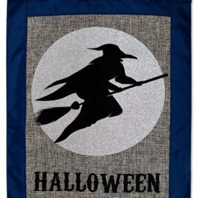 Flying Witch Burlap - Halloween Fall Vertical Applique Decorative Flags HGE80037 Imported
