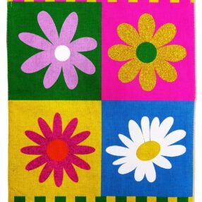 Daisies Collage Burlap - Floral Spring Vertical Applique Decorative Flags HGE80050 Imported