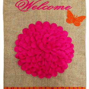 Cute Pink Ruffles Flower Burlap - Floral Spring Vertical Applique Decorative Flags HGE80052 Imported