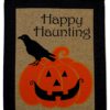 Happy Haunting Pumpkin Burlap - Halloween Fall Vertical Applique Decorative Flags HGE80085 Imported