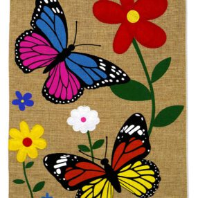 Flying Butterflies Garden Burlap - Bugs & Frogs Garden Friends Vertical Applique Decorative Flags HGE80088 Imported