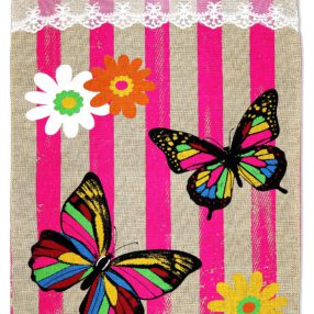 Colorful Lace Butterflies Burlap - Bugs & Frogs Garden Friends Vertical Applique Decorative Flags HGE80186 Imported