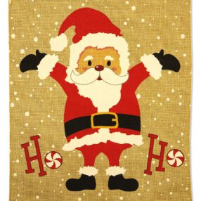 Ho Ho Santa Burlap - Christmas Winter Vertical Applique Decorative Flags HGE80227 Imported