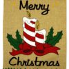 Happy Christmas Candle Burlap - Christmas Winter Vertical Applique Decorative Flags HGE80228 Imported