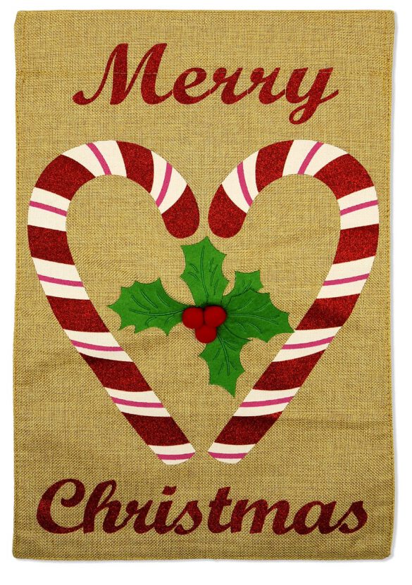 Christmas Candy Cane Burlap - Christmas Winter Vertical Applique Decorative Flags HGE80247 Imported