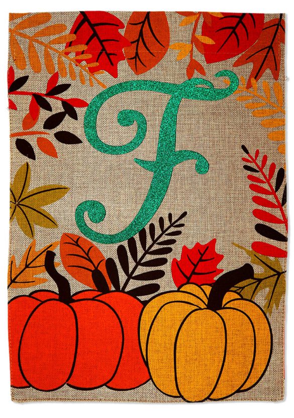 Fall Pumpkin F Burlap - Harvest & Autumn Fall Vertical Applique Decorative Flags HGE80268 Imported