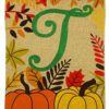Fall Pumpkin T Burlap - Harvest & Autumn Fall Vertical Applique Decorative Flags HGE80270 Imported