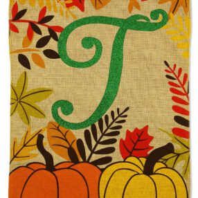 Fall Pumpkin T Burlap - Harvest & Autumn Fall Vertical Applique Decorative Flags HGE80270 Imported