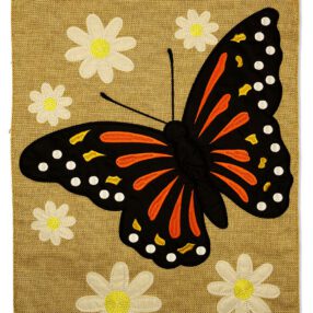 Butterfly With Daisies Burlap - Bugs & Frogs Garden Friends Vertical Applique Decorative Flags HGE80344 Imported
