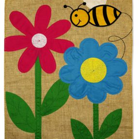 Flowers And Bee Burlap - Bugs & Frogs Garden Friends Vertical Applique Decorative Flags HGE80351 Imported