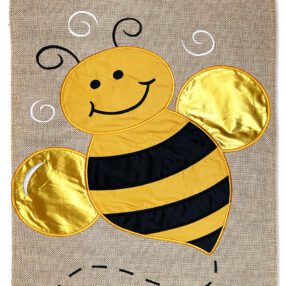Happy Honey Bee Burlap - Bugs & Frogs Garden Friends Vertical Applique Decorative Flags HGE80357 Imported