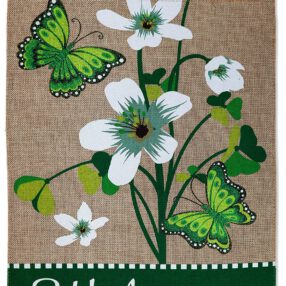 Flowers with Butterflies Burlap - Floral Spring Vertical Applique Decorative Flags HGE80380 Imported