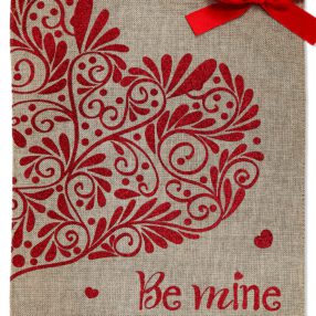 Be Mine Burlap - Valentines Spring Vertical Applique Decorative Flags HGE80385 Imported