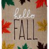 Hello Fall Burlap - Harvest & Autumn Fall Vertical Applique Decorative Flags HGE80427 Imported