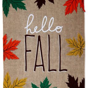 Hello Fall Burlap - Harvest & Autumn Fall Vertical Applique Decorative Flags HGE80427 Imported