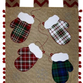 Christmas Gloves Burlap - Christmas Winter Vertical Applique Decorative Flags HGE80436 Imported