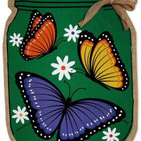 Butterfly Jar Burlap - Bugs & Frogs Garden Friends Vertical Applique Decorative Flags HGE80483 Imported