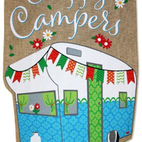 Happy Campers Burlap - Outdoor Nature Vertical Applique Decorative Flags HGE80498 Imported