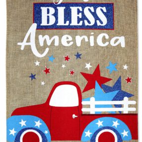 God Bless America Burlap - Patriotic Americana Vertical Applique Decorative Flags HGE80539 Imported