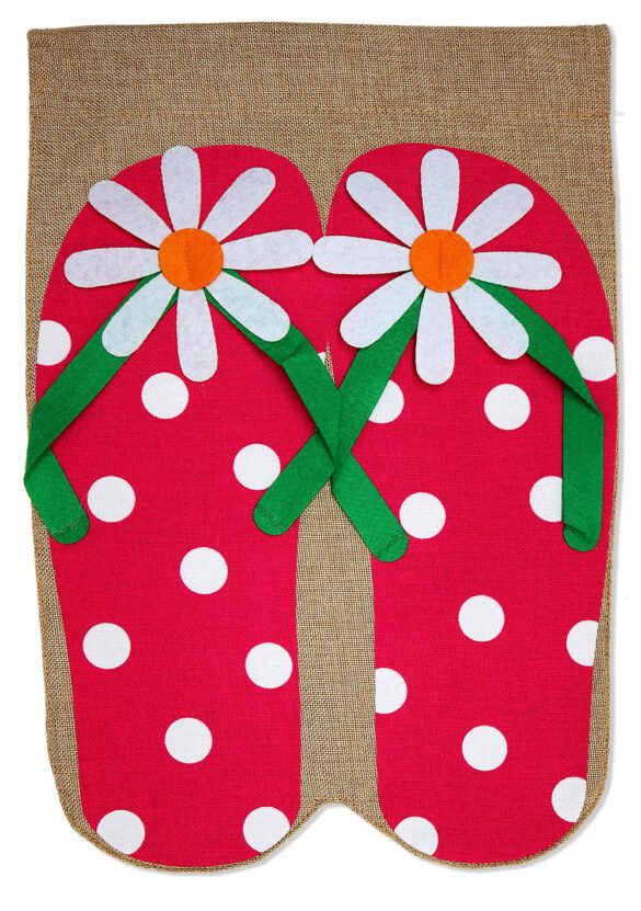 Daisy Flip Flop Burlap - Beach Coastal Vertical Applique Decorative Flags HGE80516 Imported