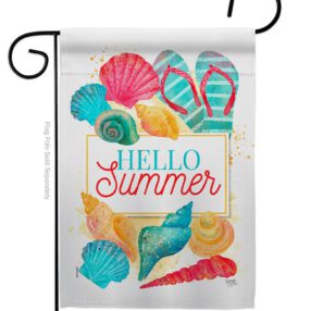 Hello Beach Time - Beach Coastal Vertical Impressions Decorative Flags HG106108 Made In USA