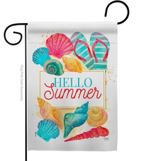 Hello Beach Time - Beach Coastal Vertical Impressions Decorative Flags HG106108 Made In USA