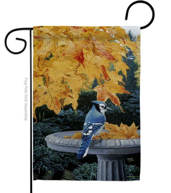 Autumn Birdbath - Birds Garden Friends Vertical Impressions Decorative Flags HG105036 Made In USA - Image 2