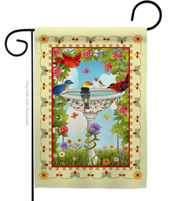 Bathing Birds Ivory - Birds Garden Friends Vertical Impressions Decorative Flags HG105037 Made In USA - Image 2
