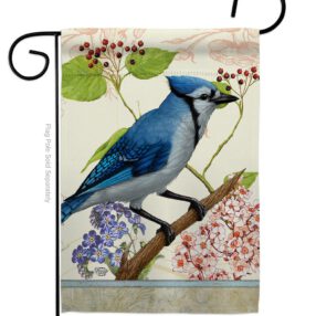 Blue Jay Floral - Birds Garden Friends Vertical Impressions Decorative Flags HG191052 Made In USA