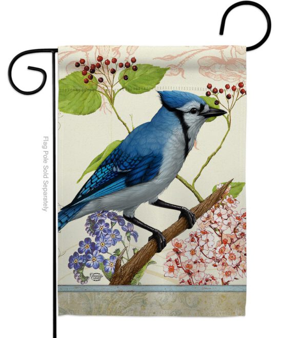 Blue Jay Floral - Birds Garden Friends Vertical Impressions Decorative Flags HG191052 Made In USA