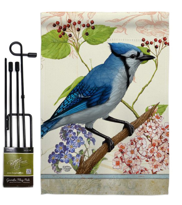 Blue Jay Floral - Birds Garden Friends Vertical Impressions Decorative Flags HG191052 Made In USA - Image 4