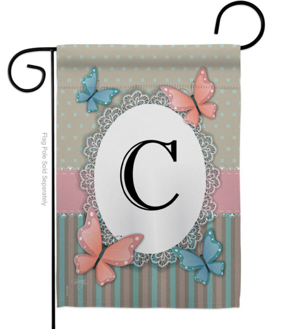 Butterflies C Initial - Bugs & Frogs Garden Friends Vertical Impressions Decorative Flags HG130133 Made In USA
