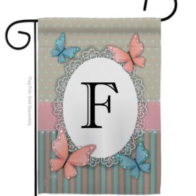 Butterflies F Initial - Bugs & Frogs Garden Friends Vertical Impressions Decorative Flags HG130136 Made In USA