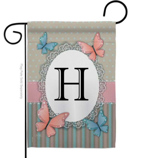 Butterflies H Initial - Bugs & Frogs Garden Friends Vertical Impressions Decorative Flags HG130138 Made In USA