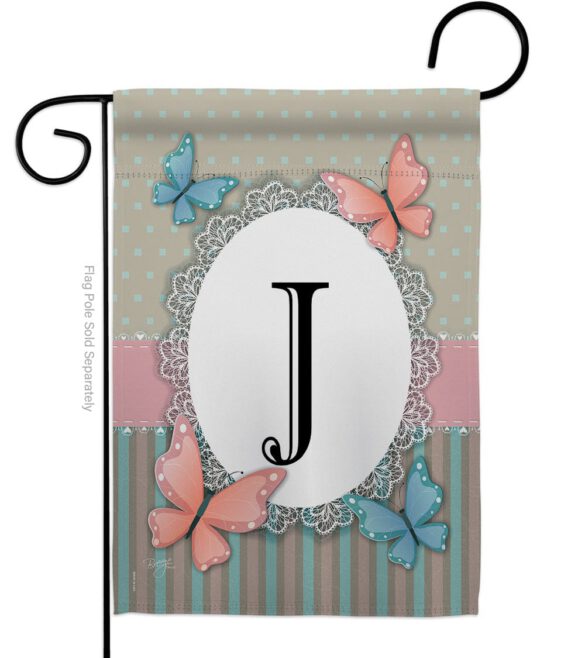 Butterflies J Initial - Bugs & Frogs Garden Friends Vertical Impressions Decorative Flags HG130140 Made In USA