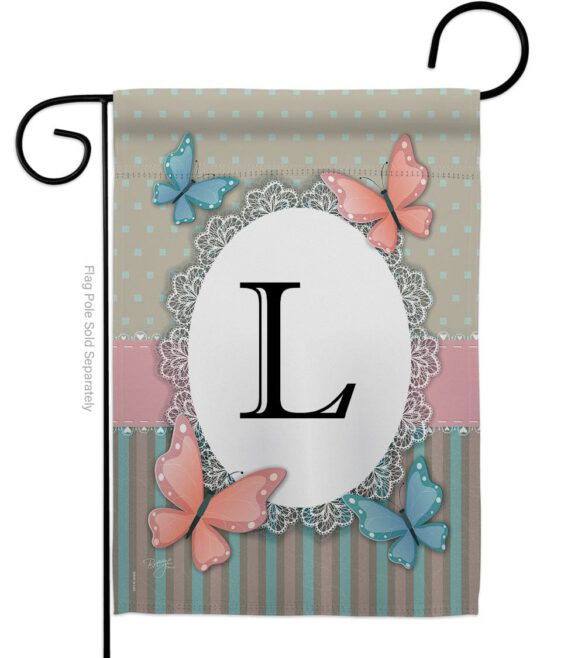 Butterflies L Initial - Bugs & Frogs Garden Friends Vertical Impressions Decorative Flags HG130142 Made In USA