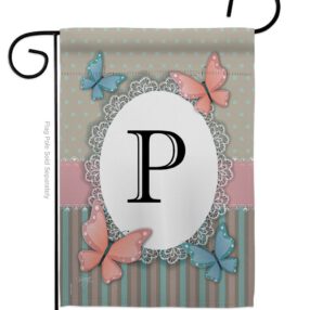 Butterflies P Initial - Bugs & Frogs Garden Friends Vertical Impressions Decorative Flags HG130146 Made In USA