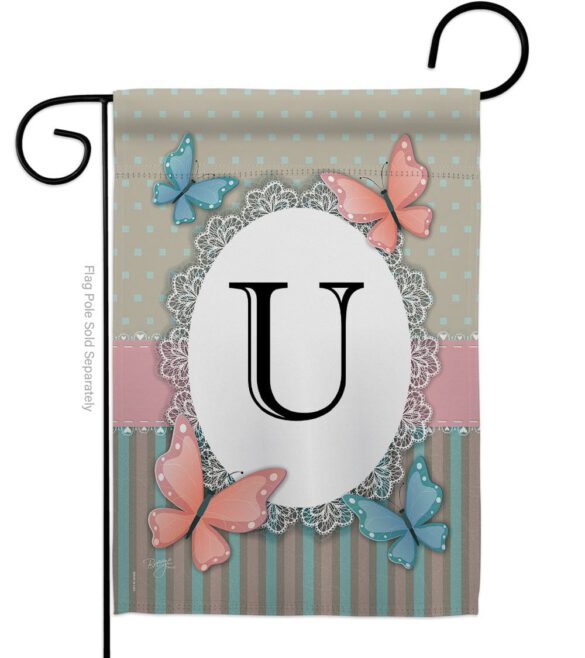 Butterflies U Initial - Bugs & Frogs Garden Friends Vertical Impressions Decorative Flags HG130151 Made In USA