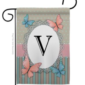 Butterflies V Initial - Bugs & Frogs Garden Friends Vertical Impressions Decorative Flags HG130152 Made In USA