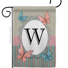 Butterflies W Initial - Bugs & Frogs Garden Friends Vertical Impressions Decorative Flags HG130153 Made In USA