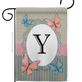 Butterflies Y Initial - Bugs & Frogs Garden Friends Vertical Impressions Decorative Flags HG130155 Made In USA