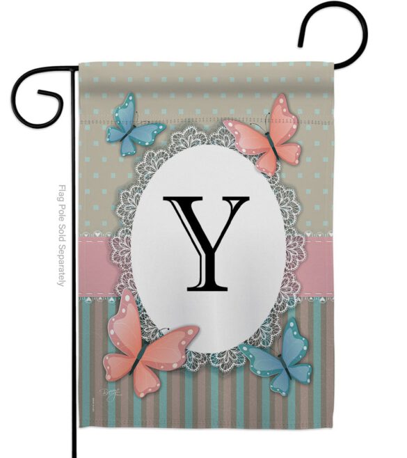 Butterflies Y Initial - Bugs & Frogs Garden Friends Vertical Impressions Decorative Flags HG130155 Made In USA