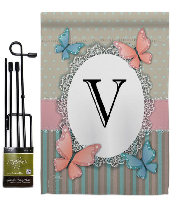 Butterflies V Initial - Bugs & Frogs Garden Friends Vertical Impressions Decorative Flags HG130152 Made In USA - Image 4