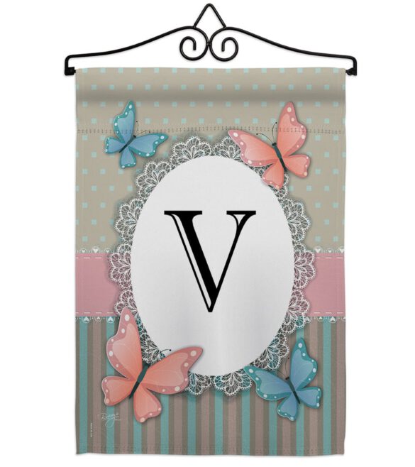 Butterflies V Initial - Bugs & Frogs Garden Friends Vertical Impressions Decorative Flags HG130152 Made In USA - Image 7