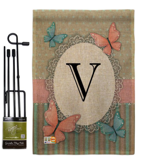 Butterflies V Initial - Bugs & Frogs Garden Friends Vertical Impressions Decorative Flags HG130152 Made In USA - Image 9