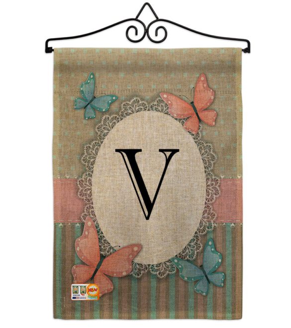 Butterflies V Initial - Bugs & Frogs Garden Friends Vertical Impressions Decorative Flags HG130152 Made In USA - Image 10